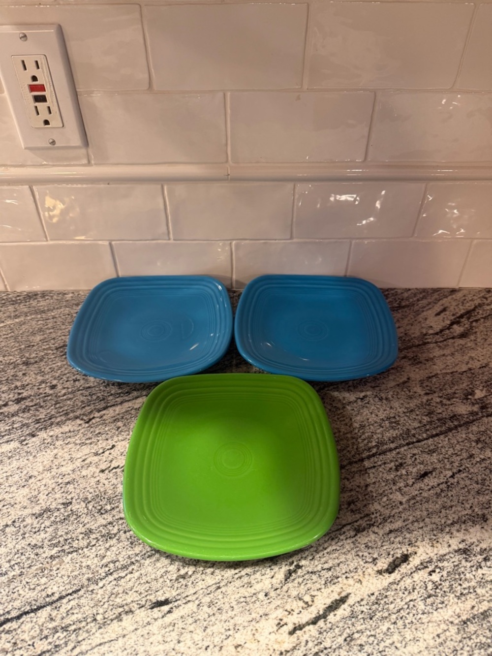 Set of 3 Homer Laughlin Fiesta 7 3/8" Square Salad Plates